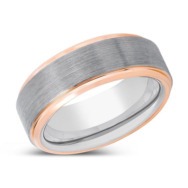 CHARISMA | Silver Ring, Silver Tungsten Ring, Brushed, Rose Gold Stepped Edge - Rings - Aydins Jewelry
