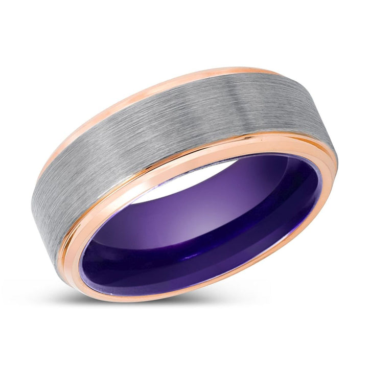 CHIPPER | Purple Ring, Silver Tungsten Ring, Brushed, Rose Gold Stepped Edge - Rings - Aydins Jewelry - 2