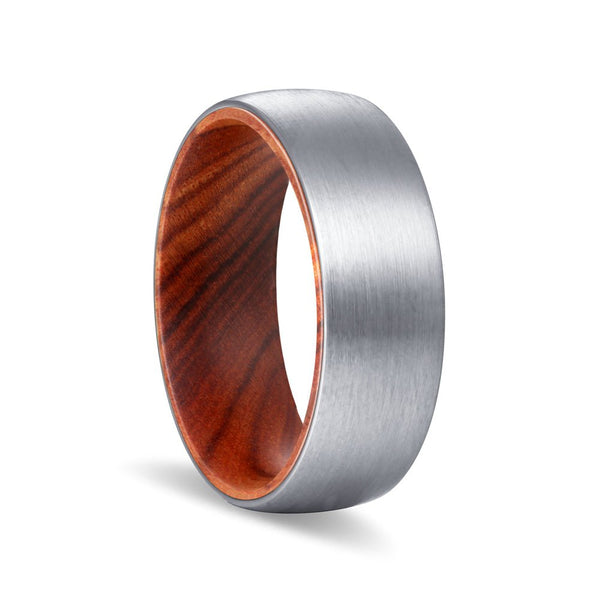 CHOPPER | Iron Wood, Silver Tungsten Ring, Brushed, Domed - Rings - Aydins Jewelry - 1