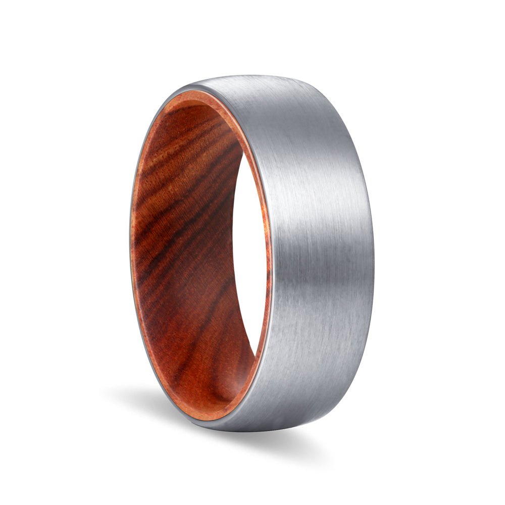 CHOPPER | Iron Wood, Silver Tungsten Ring, Brushed, Domed - Rings - Aydins Jewelry