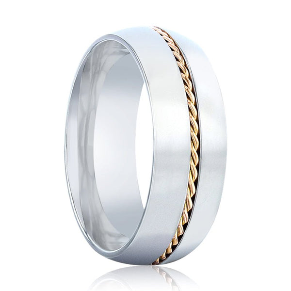 CHRISTIAN | Silver Titanium Ring, 14k Gold Braided Inlay, Domed - Rings - Aydins Jewelry