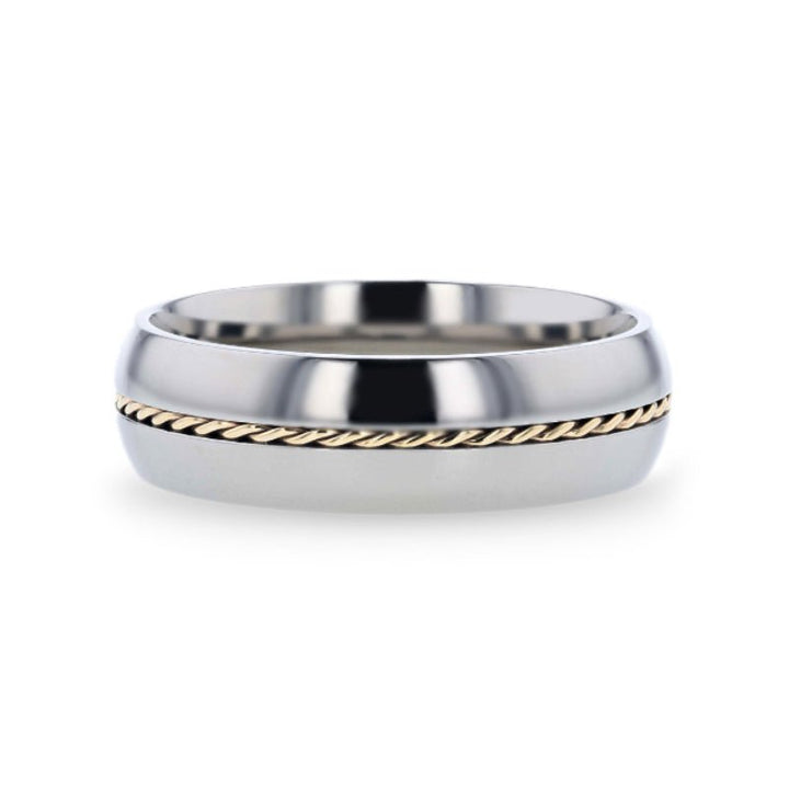 CHRISTIAN | Silver Titanium Ring, 14k Gold Braided Inlay, Domed - Rings - Aydins Jewelry - 4
