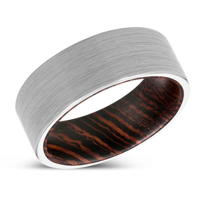 CHRISTOS | Wenge Wood, White Tungsten Ring, Brushed, Flat - Rings - Aydins Jewelry - 2