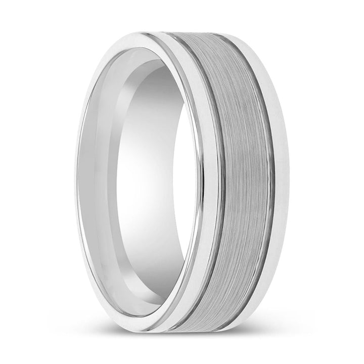 CHRONOS | Tungsten Ring, Offset Grooves Ring, Polished Edges - Rings - Aydins Jewelry - 1