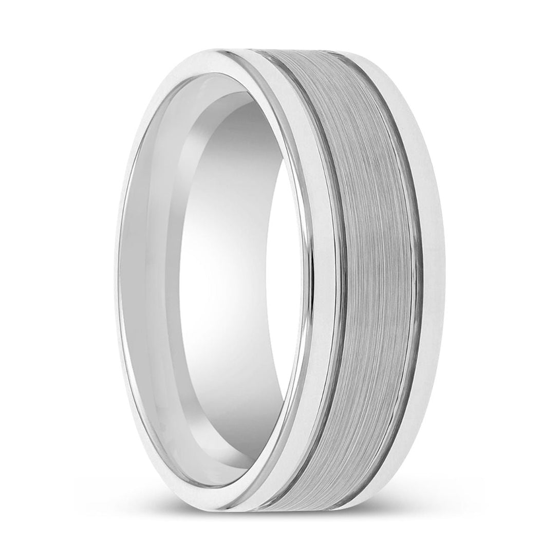 CHRONOS | Tungsten Ring, Offset Grooves Ring, Polished Edges - Rings - Aydins Jewelry - 1