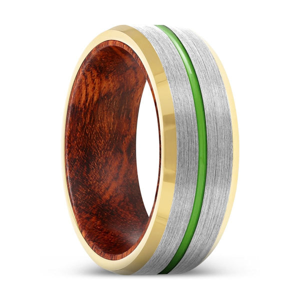 CIPHER | Snake Wood, Silver Tungsten Ring, Green Groove, Gold Beveled Edge - Rings - Aydins Jewelry - 1