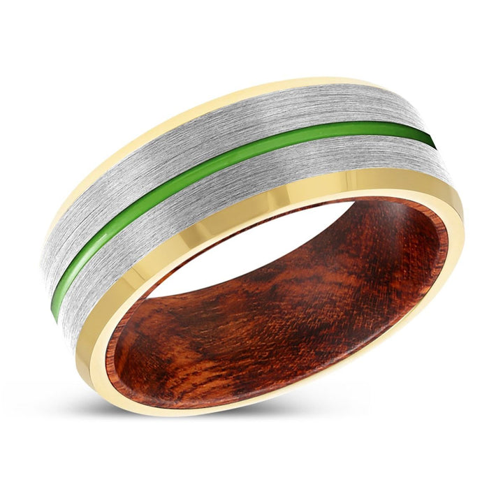 CIPHER | Snake Wood, Silver Tungsten Ring, Green Groove, Gold Beveled Edge - Rings - Aydins Jewelry - 2