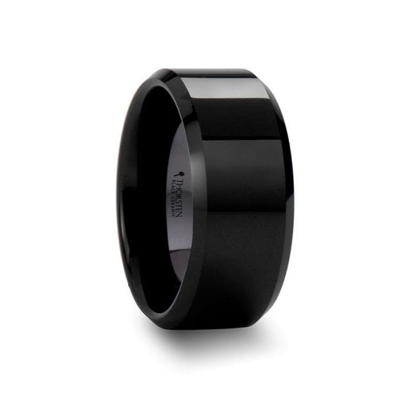 CITAR | Black Ceramic Ring, Brushed, Beveled, 10mm, 12mm - Rings - Aydins Jewelry - 1