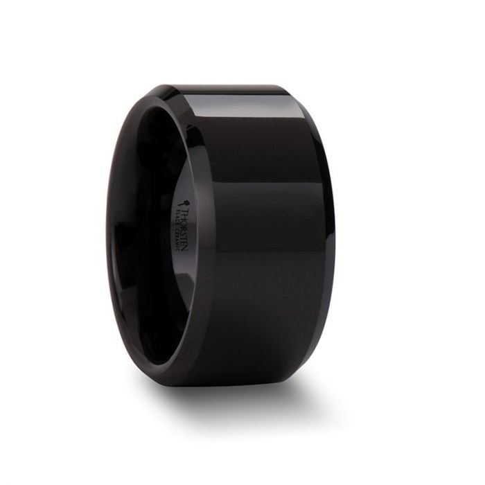 CITAR | Black Ceramic Ring, Brushed, Beveled, 10mm, 12mm - Rings - Aydins Jewelry - 2