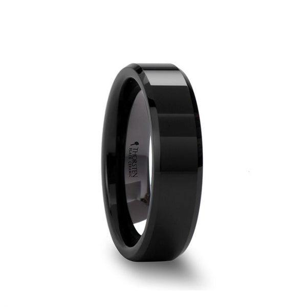 CITAR | Black Ceramic Ring, Brushed, Beveled, 4mm, 6mm, 8mm - Rings - Aydins Jewelry
