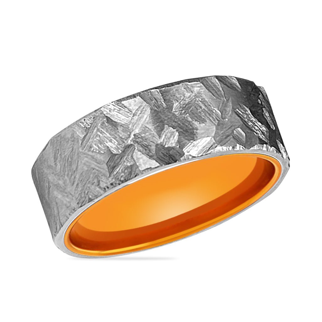 CITRUS | Orange Ring, Silver Titanium Ring, Hammered, Flat - Rings - Aydins Jewelry - 2