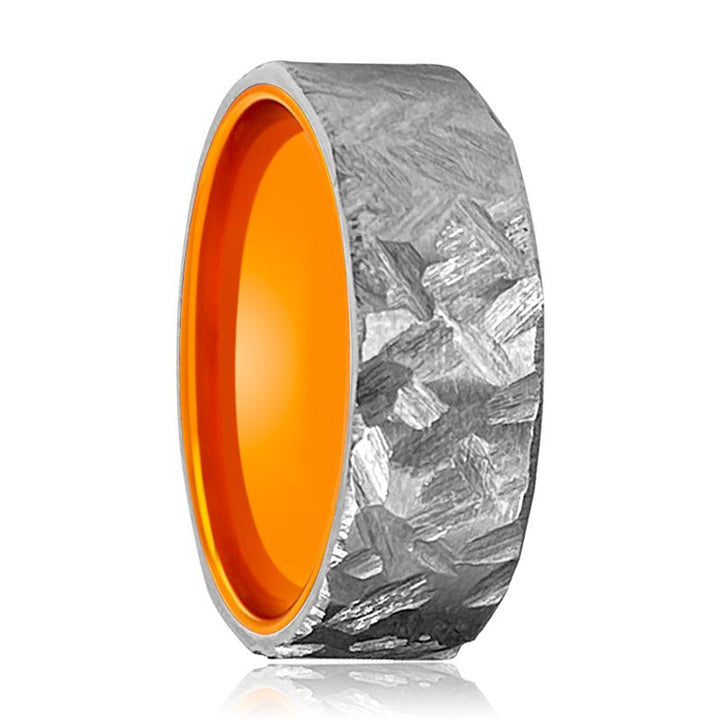 CITRUS | Orange Ring, Silver Titanium Ring, Hammered, Flat - Rings - Aydins Jewelry - 1
