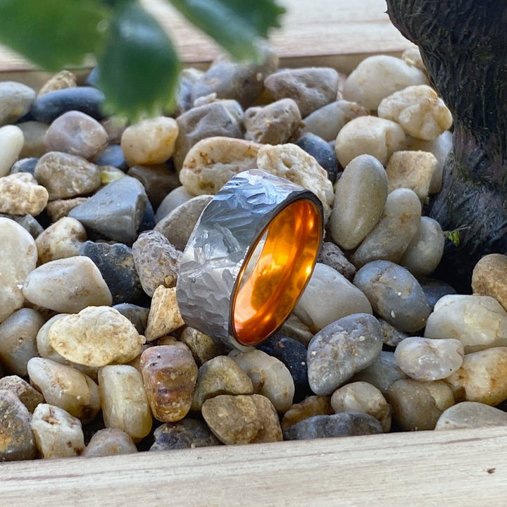 CITRUS | Orange Ring, Silver Titanium Ring, Hammered, Flat - Rings - Aydins Jewelry - 5