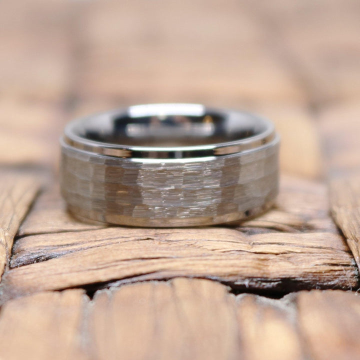 CLAN | Tungsten Ring Hammered Center - Rings - Aydins Jewelry