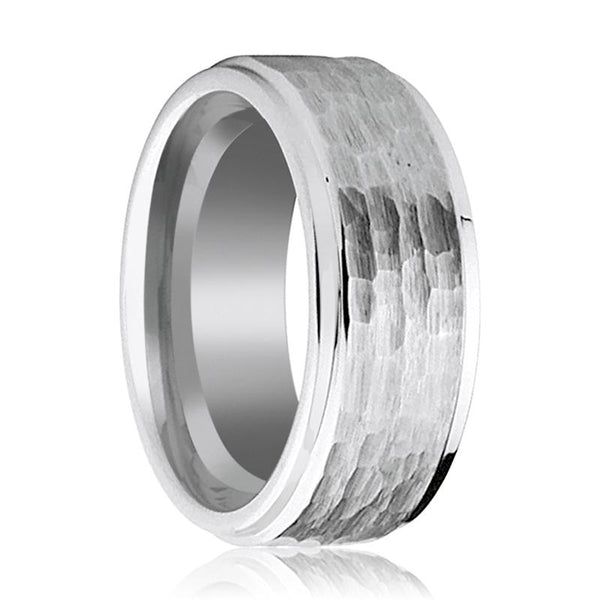 CLAN | Silver Tungsten Ring, Hammered, Stepped Edge - Rings - Aydins Jewelry - 1