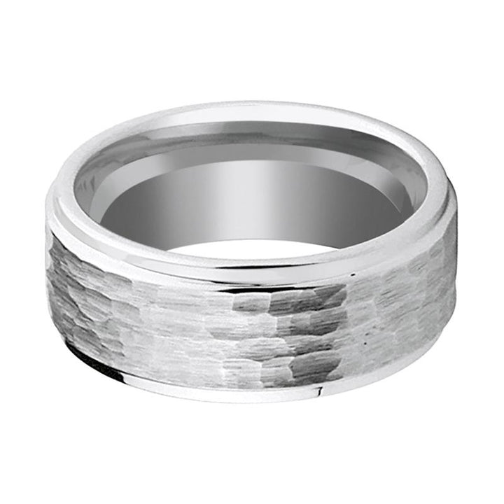 CLAN | Silver Tungsten Ring, Hammered, Stepped Edge - Rings - Aydins Jewelry - 2