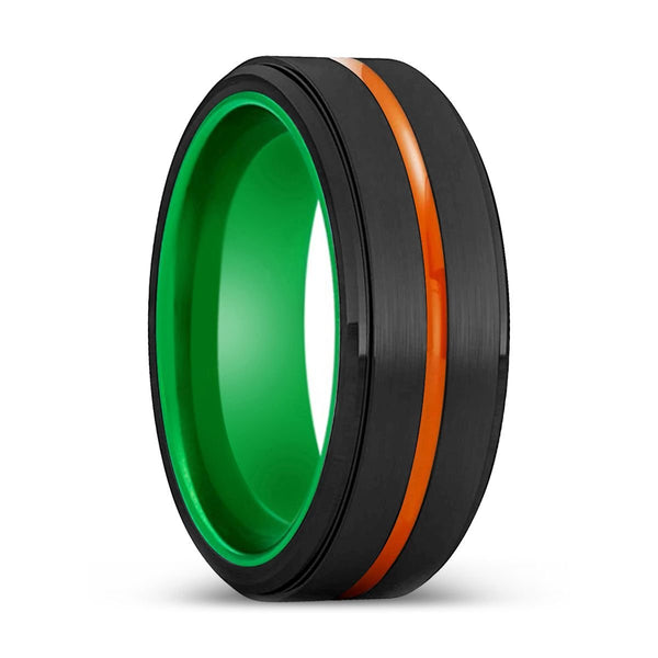 CLARKSVILLE | Green Ring, Black Tungsten Ring, Orange Groove, Stepped Edge