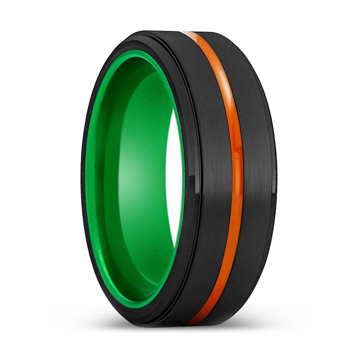 CLARKSVILLE | Green Ring, Black Tungsten Ring, Orange Groove, Stepped Edge - Rings - Aydins Jewelry - 1