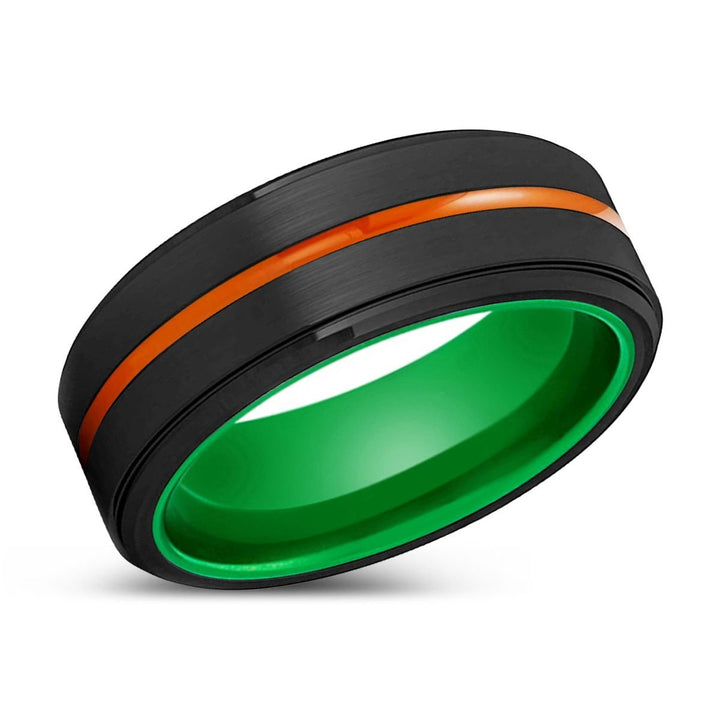 CLARKSVILLE | Green Ring, Black Tungsten Ring, Orange Groove, Stepped Edge - Rings - Aydins Jewelry - 2