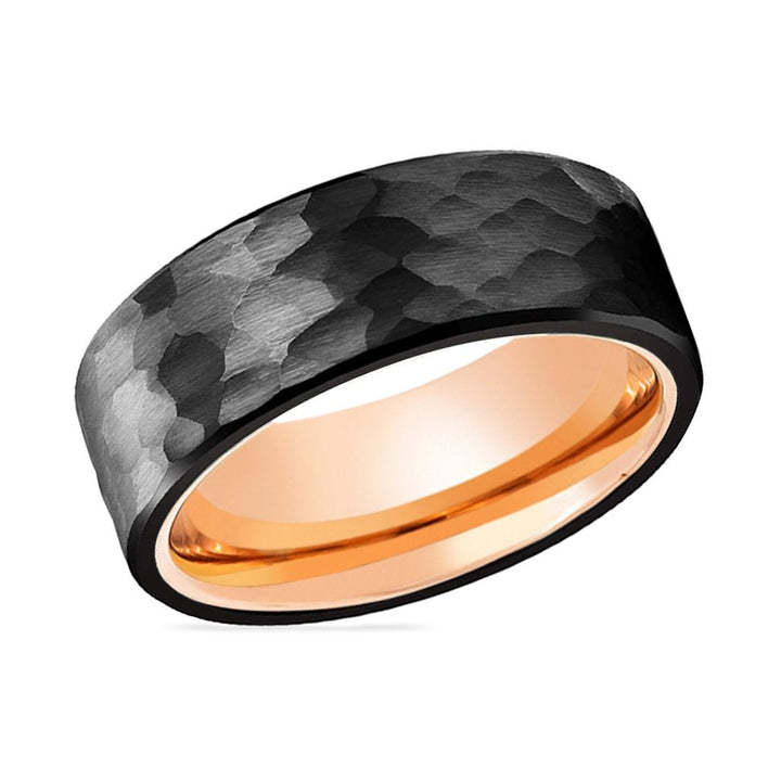 CLAW - Rose Gold Ring, Black Tungsten Ring, Hammered, Flat - Rings - Aydins Jewelry - 2