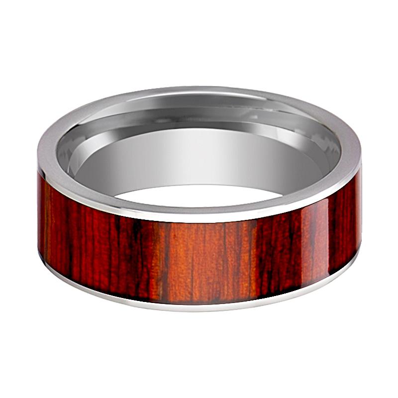 Padauk Wood inlay 14k yellow gold wedding band, side profile