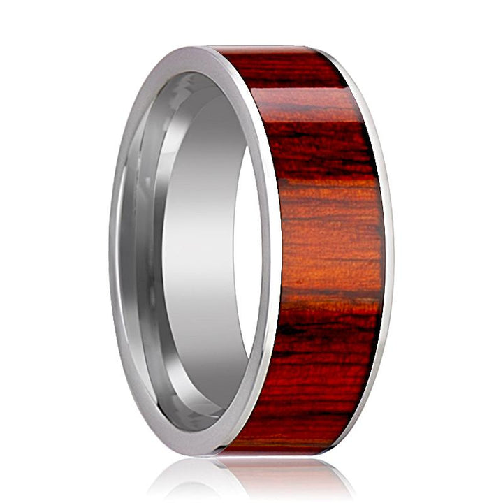 CLAYMORE | Silver Tungsten Ring, Exotic Padauk Wood Inlay, Flat - Rings - Aydins Jewelry