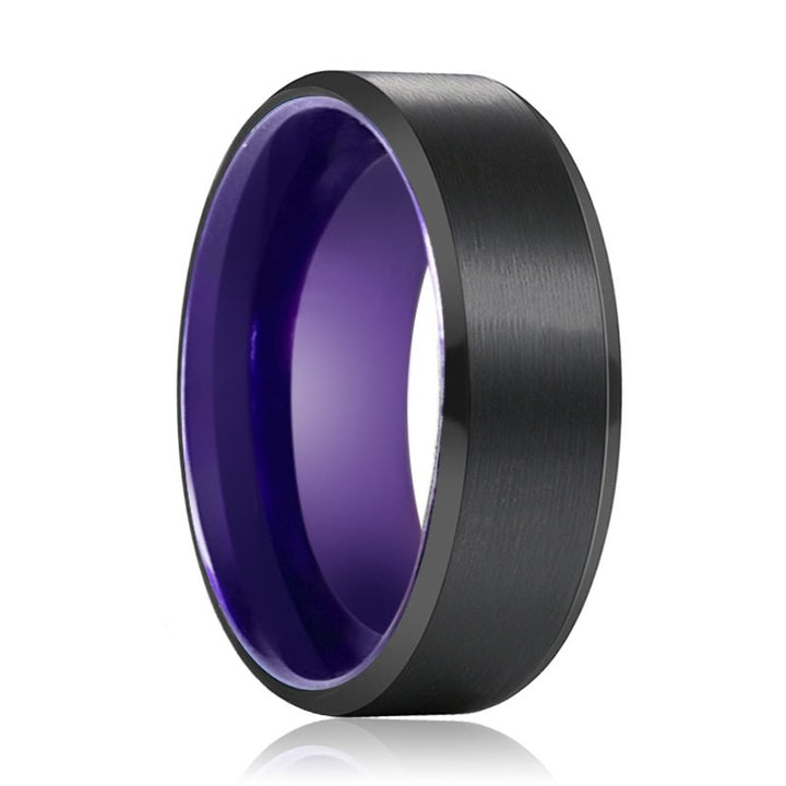 CLEMATIS | Purple Ring, Black Tungsten Ring, Brushed, Beveled - Rings - Aydins Jewelry