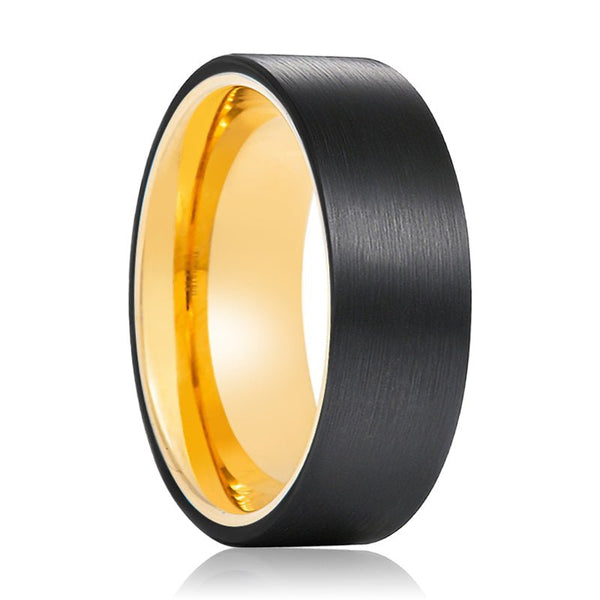 CLEO | Gold Tungsten Ring Black Brushed Flat - Rings - Aydins Jewelry