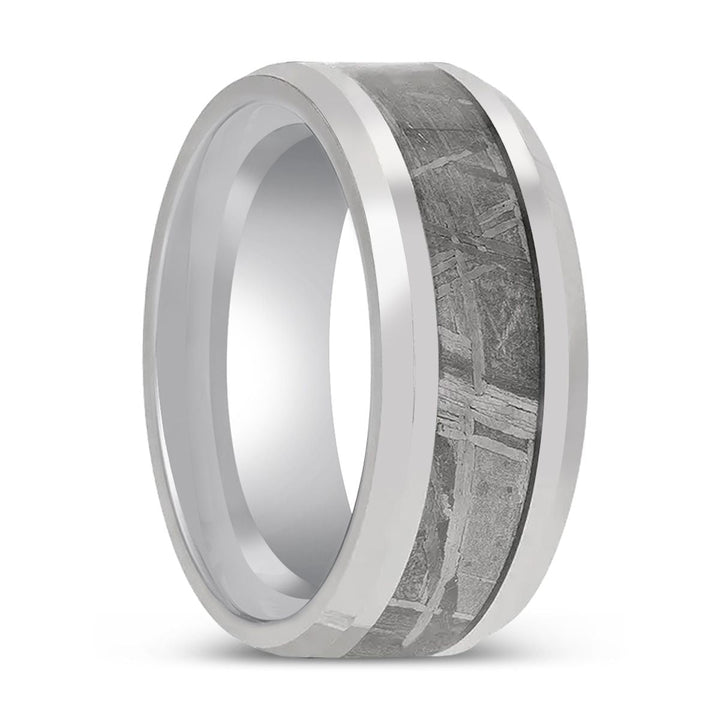 CLESTIAL | Tungsten Ring, Meteorite Inlay Ring, Beveled Edges - Rings - Aydins Jewelry - 1