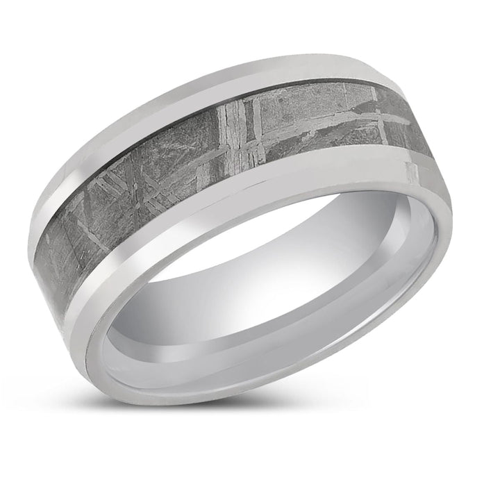 CLESTIAL | Tungsten Ring, Meteorite Inlay Ring, Beveled Edges - Rings - Aydins Jewelry - 2