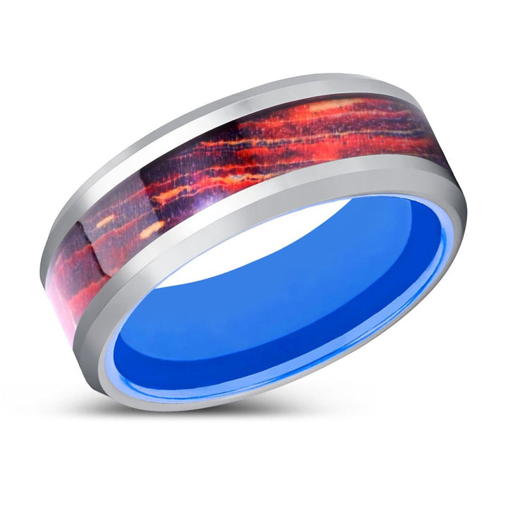 CLESTRIA | Blue Tungsten Ring, Galaxy Wood Inlay Ring, Silver Edges - Rings - Aydins Jewelry - 2