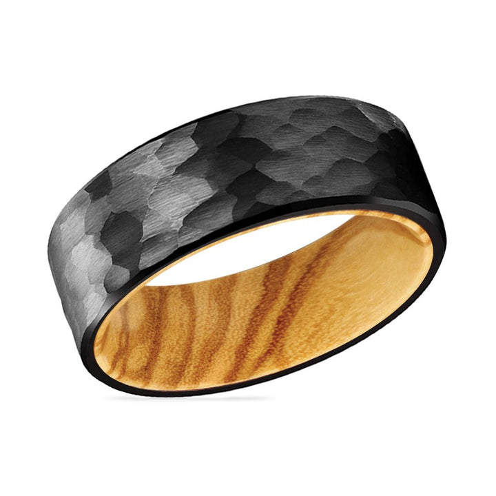 CLEVER | Olive Wood, Black Tungsten Ring, Hammered, Flat - Rings - Aydins Jewelry - 2
