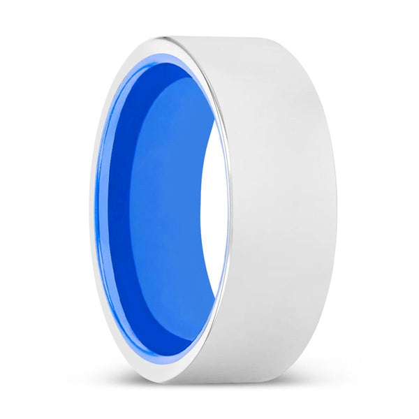 CLIVE | Blue Ring, Silver Tungsten Ring, Shiny, Flat - Rings - Aydins Jewelry