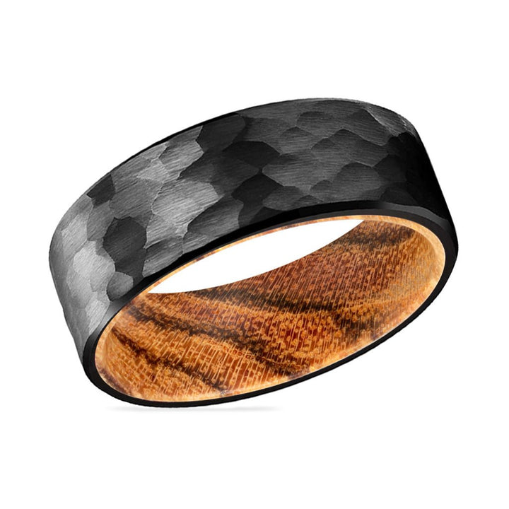 CLOVE | Bocote Wood, Black Tungsten Ring, Hammered, Flat - Rings - Aydins Jewelry - 2