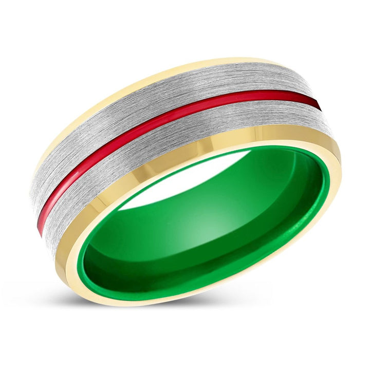 COBRA | Green Ring, Silver Tungsten Ring, Red Groove, Gold Beveled Edge - Rings - Aydins Jewelry - 2