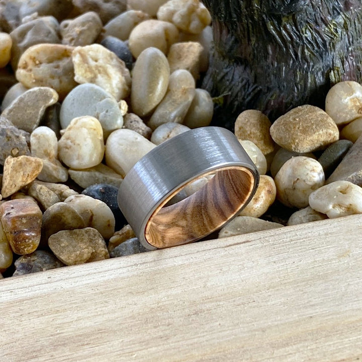 COLLET | Olive Wood, Silver Tungsten Ring, Brushed, Flat - Rings - Aydins Jewelry - 6