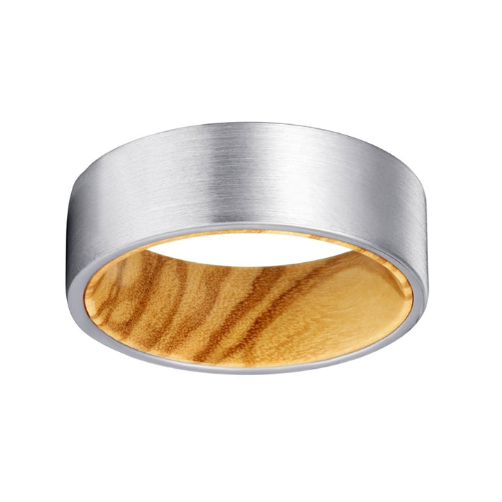 COLLET | Olive Wood, Silver Tungsten Ring, Brushed, Flat - Rings - Aydins Jewelry - 2