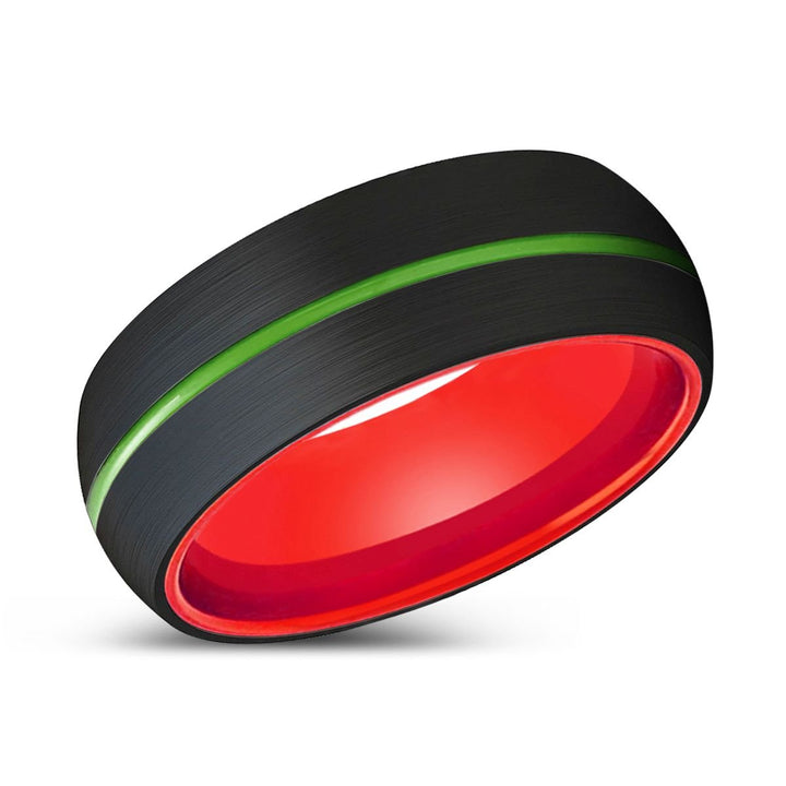 COLT | Red Ring, Black Tungsten Ring, Green Groove, Domed - Rings - Aydins Jewelry - 2