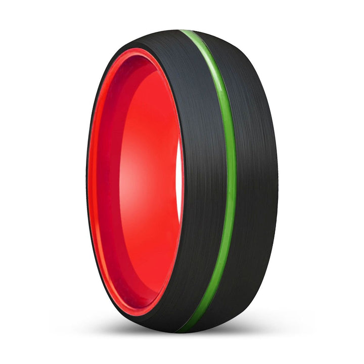 COLT | Red Ring, Black Tungsten Ring, Green Groove, Domed - Rings - Aydins Jewelry - 1