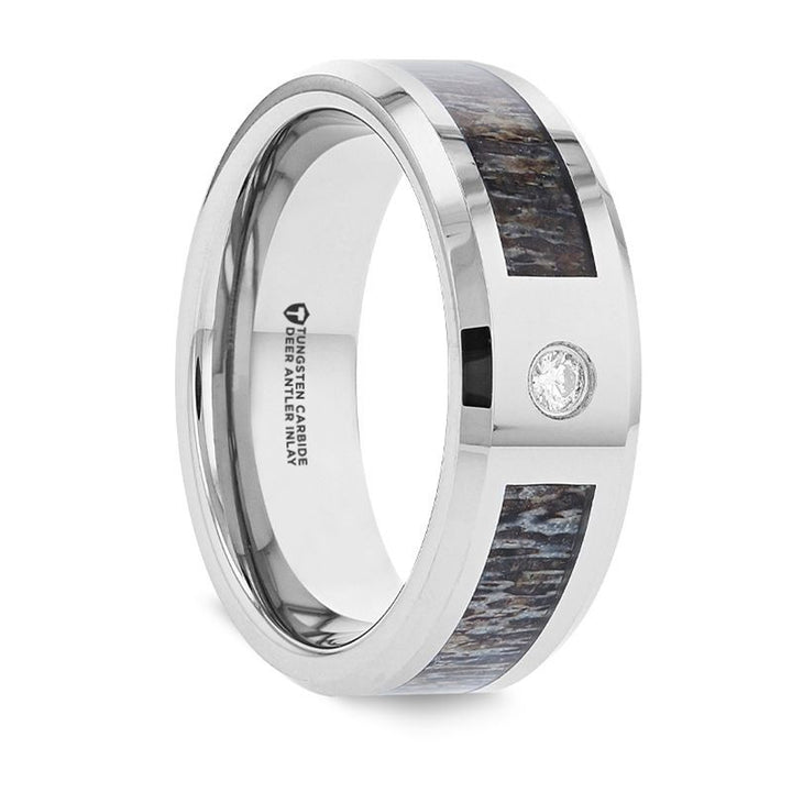 COLTON | Silver Tungsten Ring, Ombre Deer Antler Inlay, Diamond, Beveled - Rings - Aydins Jewelry - 2