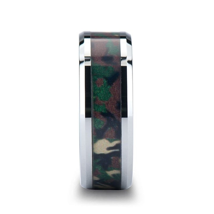 COMMANDO | Silver Tungsten Ring, Military Style Jungle Camouflage, Beveled - Rings - Aydins Jewelry - 3