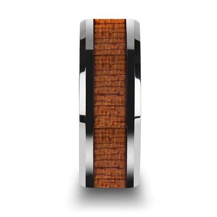 CONGO | Silver Tungsten Ring, African Sapele Wood Inlay, Beveled - Rings - Aydins Jewelry - 5