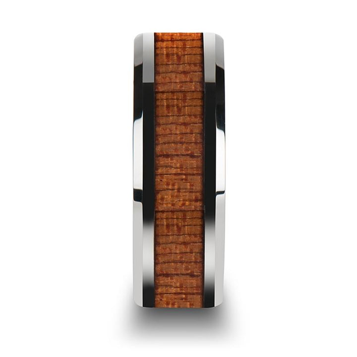 CONGO | Silver Tungsten Ring, African Sapele Wood Inlay, Beveled - Rings - Aydins Jewelry - 4