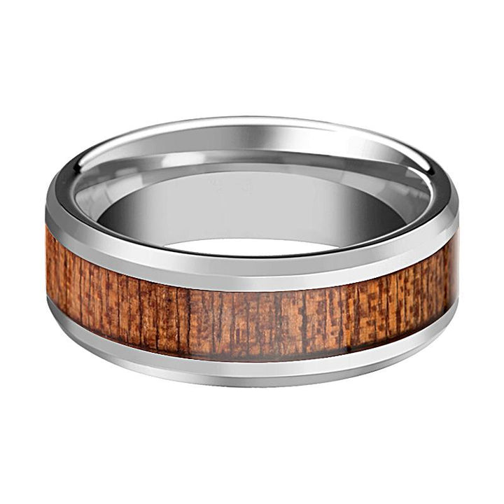 CONGO | Silver Tungsten Ring, African Sapele Wood Inlay, Beveled - Rings - Aydins Jewelry - 2