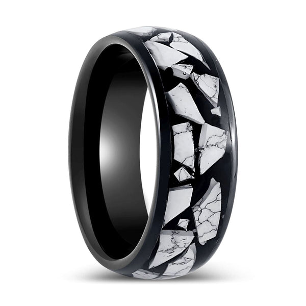 CONTELIS | Black Tungsten Ring White Turquoise Fragments Inlay - Rings - Aydins Jewelry - 1
