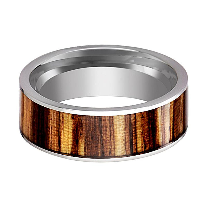 COPAN | Silver Tungsten Ring, Zebra Wood Inlay, Flat - Rings - Aydins Jewelry
