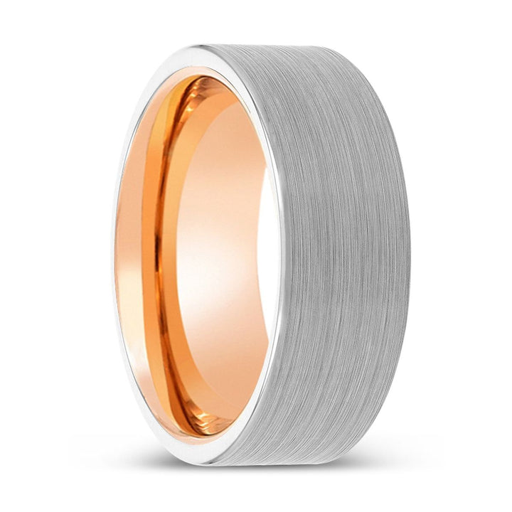 CORBAN | Rose Gold Ring, White Tungsten Ring, Brushed, Flat - Rings - Aydins Jewelry - 1