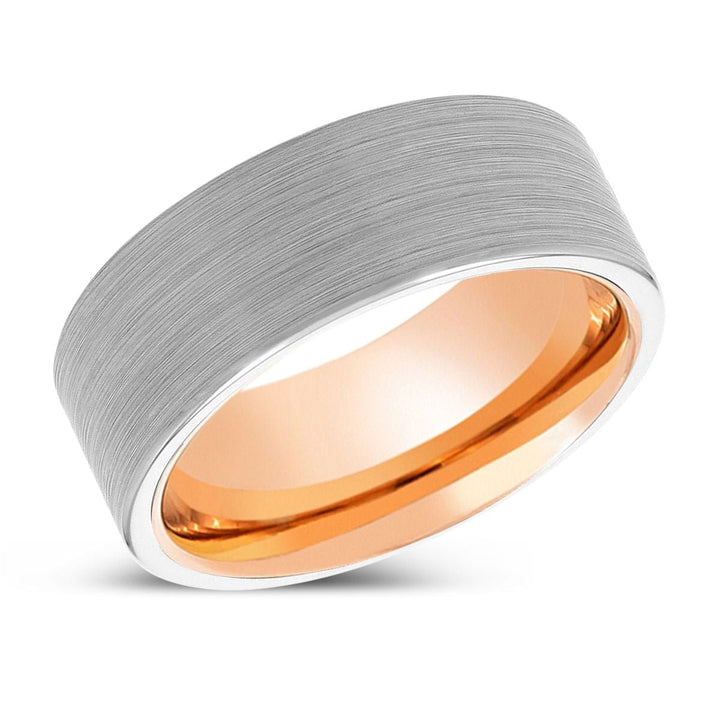 CORBAN | Rose Gold Ring, White Tungsten Ring, Brushed, Flat - Rings - Aydins Jewelry - 2