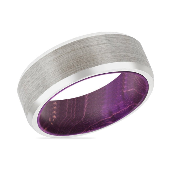 CORC | Purple Wood, Silver Tungsten Ring, Brushed, Beveled - Rings - Aydins Jewelry