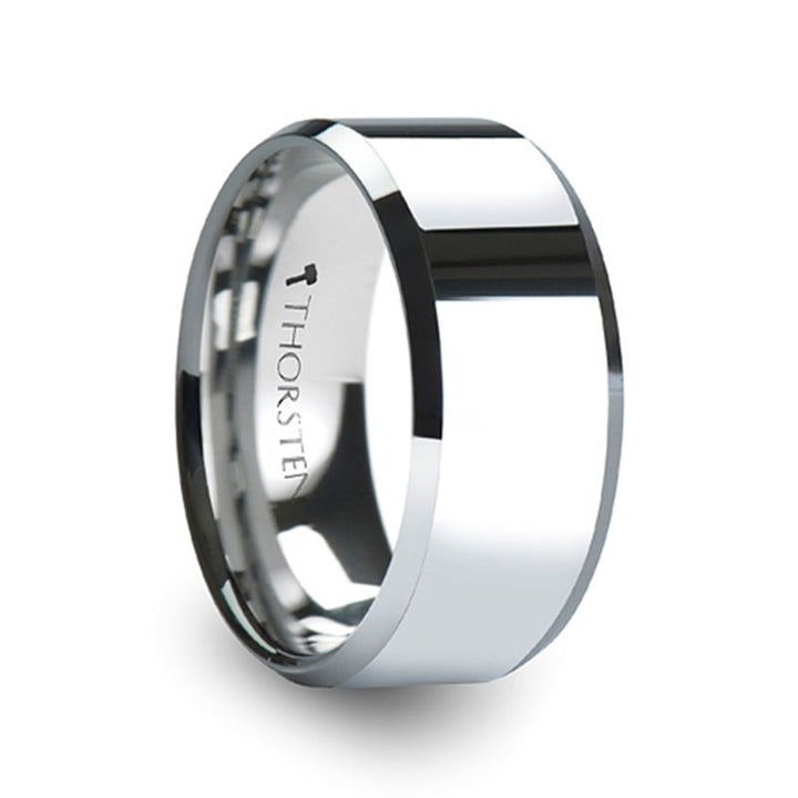 CORINTHIAN | Silver Tungsten Ring, Shiny, Beveled, 10mm, 12mm - Rings - Aydins Jewelry - 1